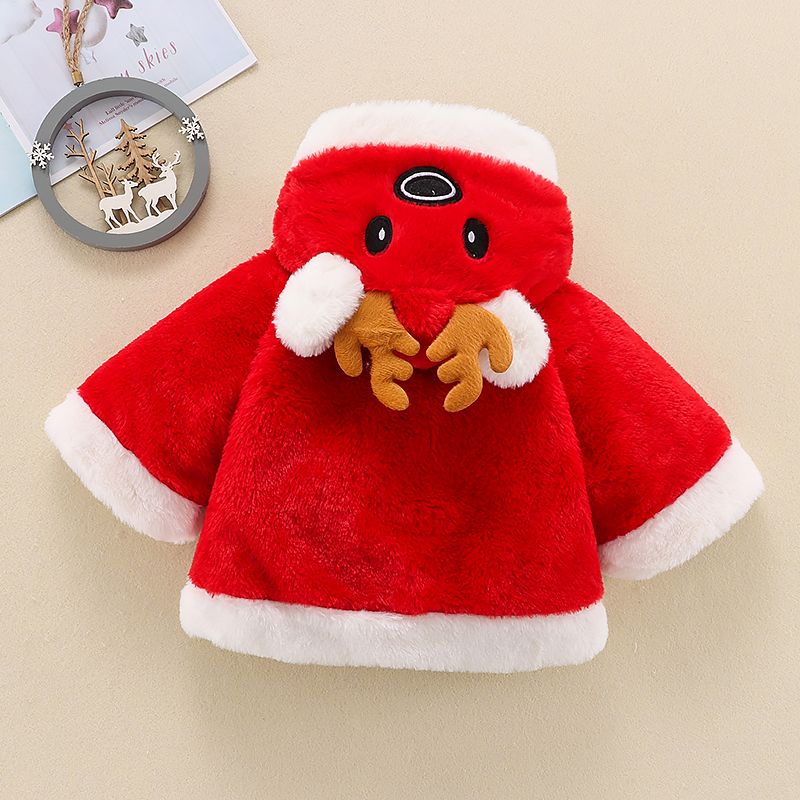 Kleinkind Mädchen/Junge Weihnachten Hirschgeweih Design Fleece Mantel mit Kapuze rot big image 3