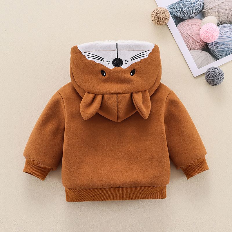 Toddler Boy/Girl Playful Fox Pattern Fleece Lined Hooded Jacket Brown