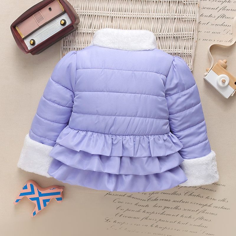 Toddler Girl Stand Collar Fleece Splice Ruffled Layered Padded Coat Blue big image 4