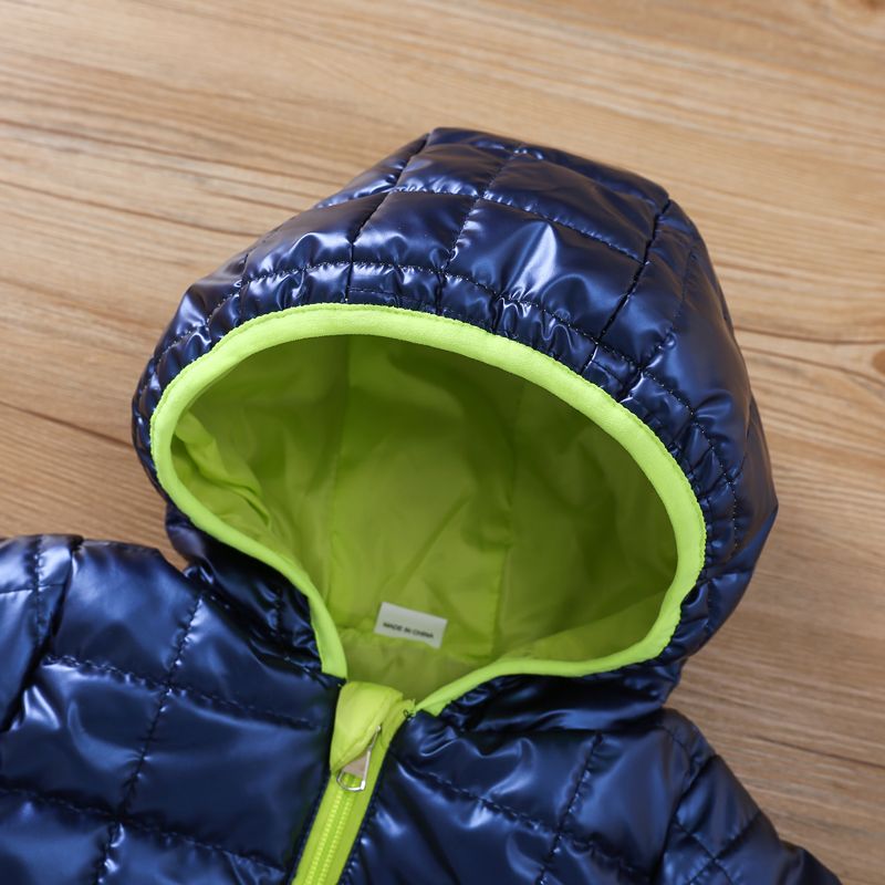 Baby Boy/Girl Thermal Lined Quilted Long-sleeve Hooded Zipper Winter Coat Deep Blue big image 4