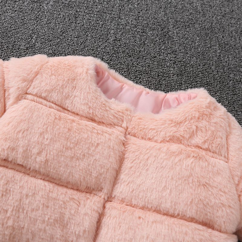 Toddler Girl Trendy Solid Color Fluffy Faux Fur Coat Pink big image 2