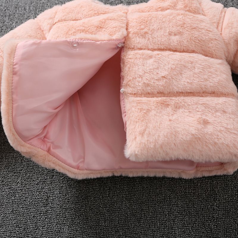 Toddler Girl Trendy Solid Color Fluffy Faux Fur Coat Pink big image 3