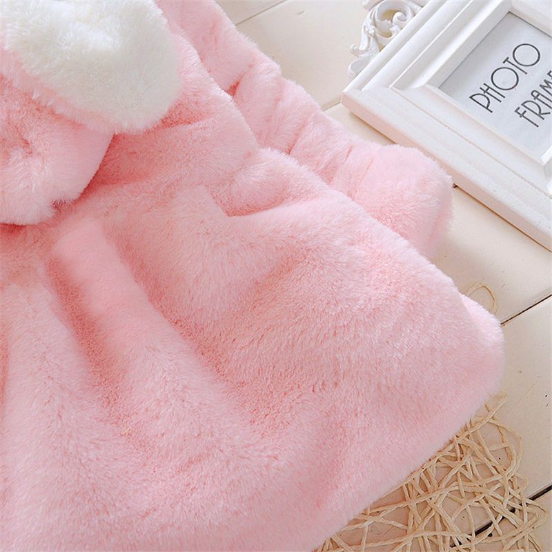 Toddler Girl Cute Floral Embroidered Fluffy Fleece Hooded Coat Pink big image 4