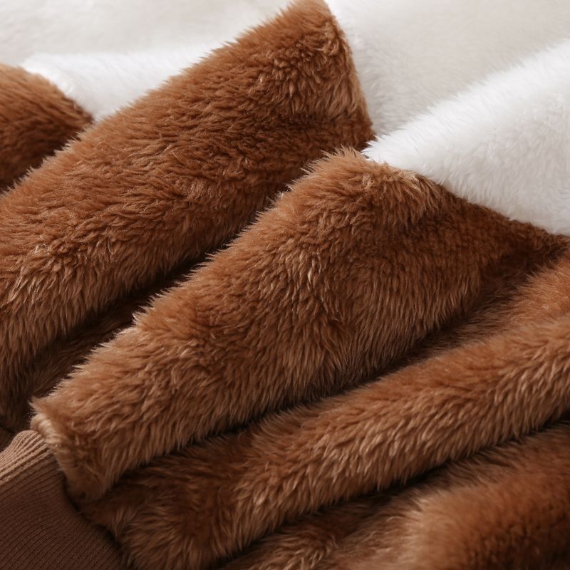 2pcs Toddler Boy Trendy Colorblock Fleece Jacket and Pants Set Brown&White big image 6