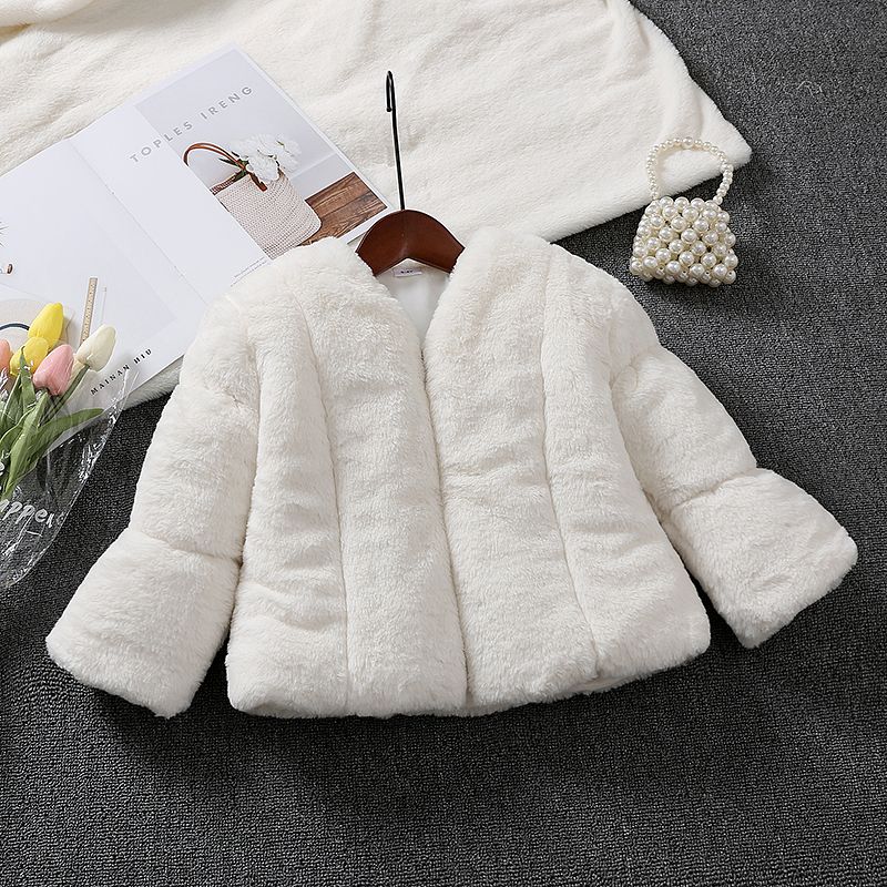 Toddler Girl Trendy White Thick Fluffy Faux Fur Coat White