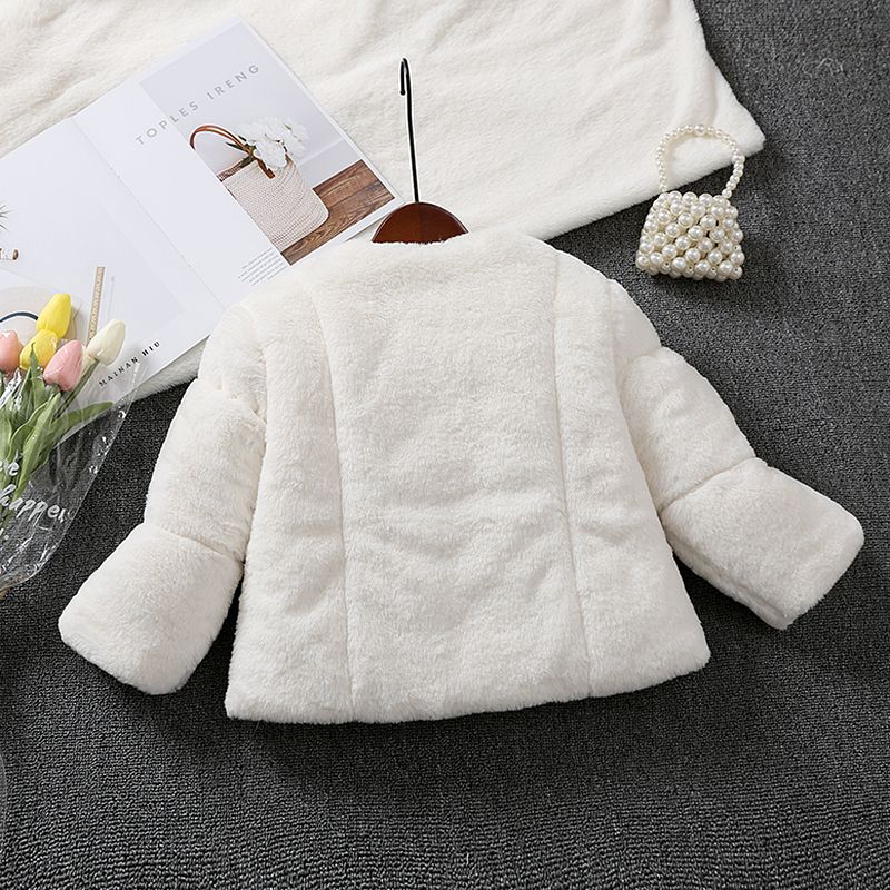 Toddler Girl Trendy White Thick Fluffy Faux Fur Coat White big image 2