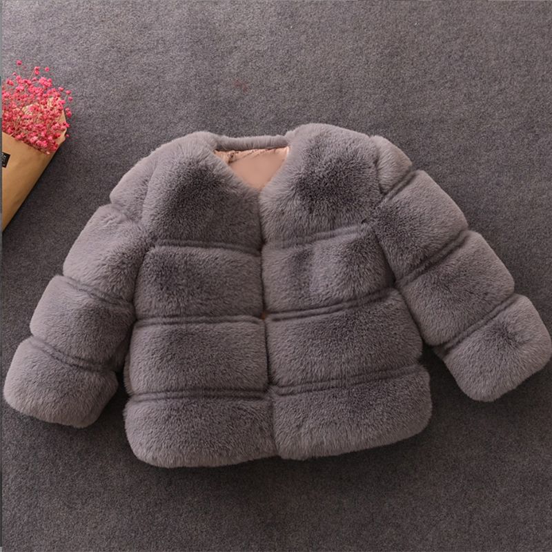 Toddler Girl Trendy Solid Color Fluffy Faux Fur Coat Grey