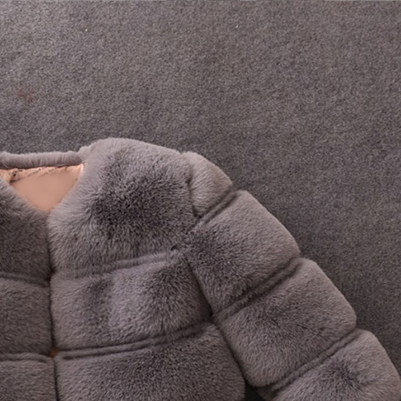 Toddler Girl Trendy Solid Color Fluffy Faux Fur Coat Grey big image 3