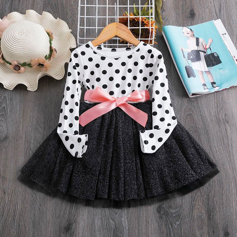 Baby/Toddler Girl Pretty Polka Dot Bow Stitching Dress White big image 1