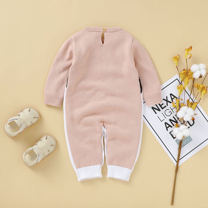 100% Cotton 3D Penguin Beak Knitted Long-sleeve Baby Jumpsuit Light Pink big image 2