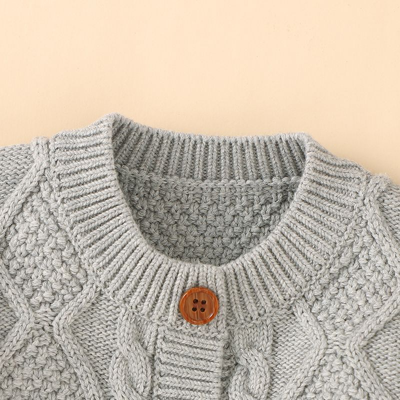 100% Cotton 2pcs Solid Knitted Long-sleeve Baby Set Grey big image 3