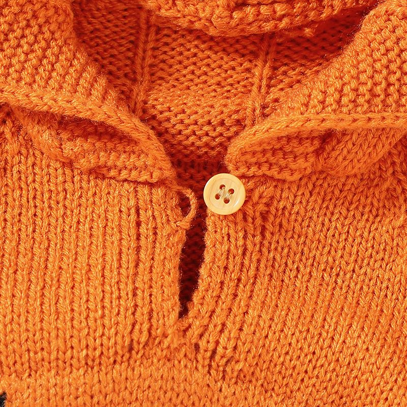 Halloween Pumpkin Knitted Long-sleeve Baby Hoodie Sweater Romper Orange big image 4