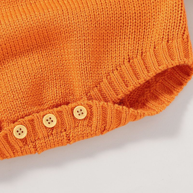 Halloween Pumpkin Knitted Long-sleeve Baby Hoodie Sweater Romper Orange big image 6