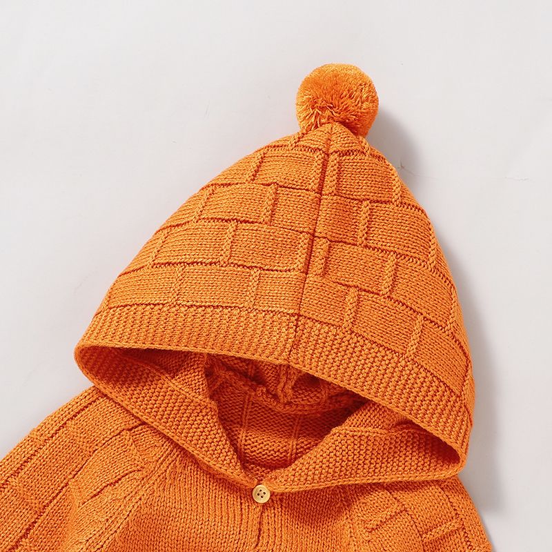Halloween Pumpkin Knitted Long-sleeve Baby Hoodie Sweater Romper Orange big image 7