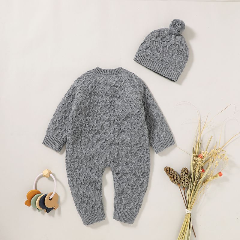 2pcs Solid Knitted Long-sleeve Baby Set Grey big image 2