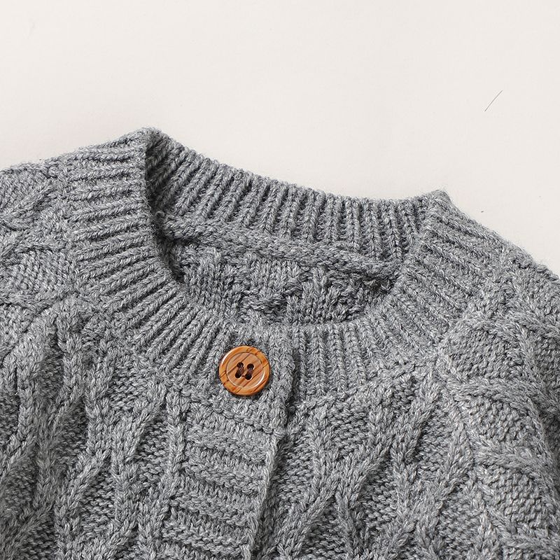 2pcs Solid Knitted Long-sleeve Baby Set Grey big image 5
