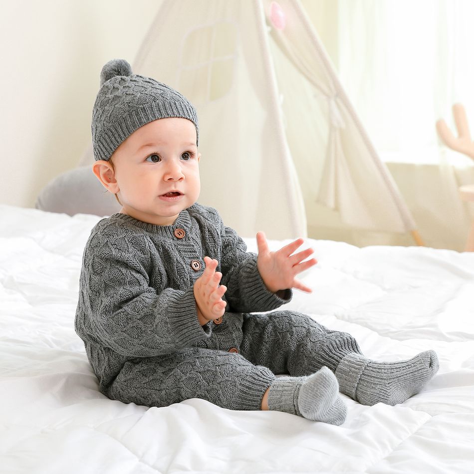 2pcs Solid Knitted Long-sleeve Baby Set Grey big image 8