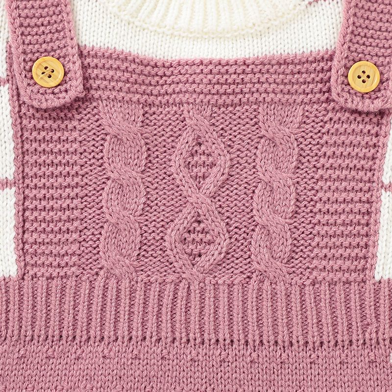 Baby Striped Long-sleeve Splicing Knitted Jumpsuit Pink big image 4