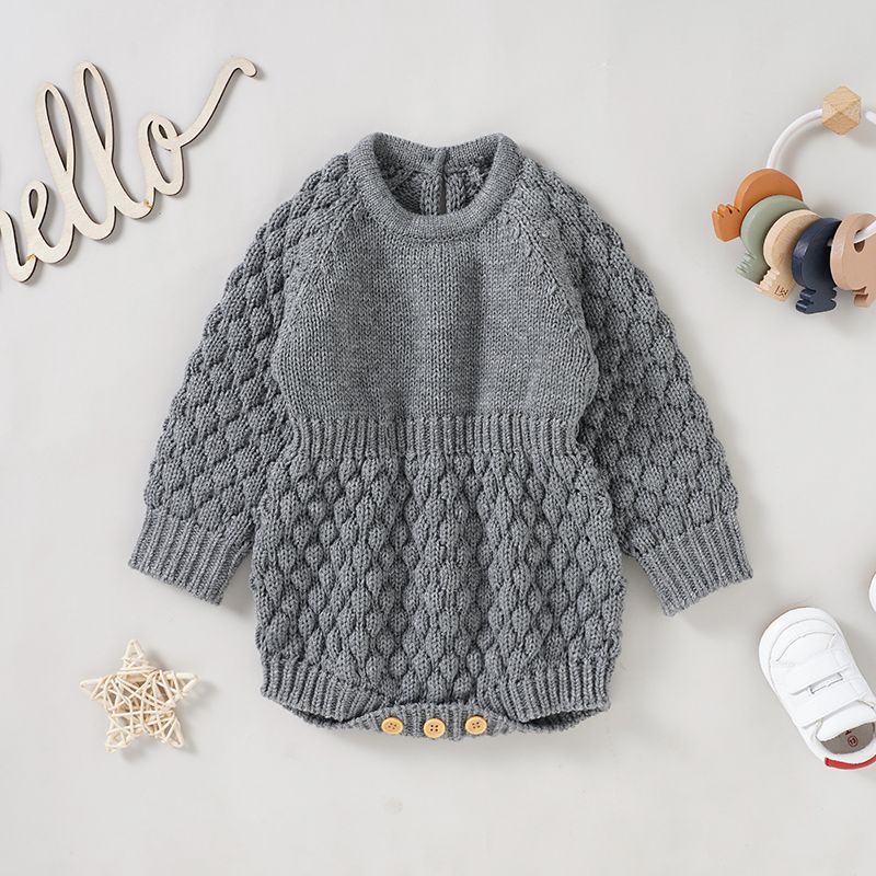 Baby Boy/Girl Solid Cable Knit Long-sleeve Romper Grey