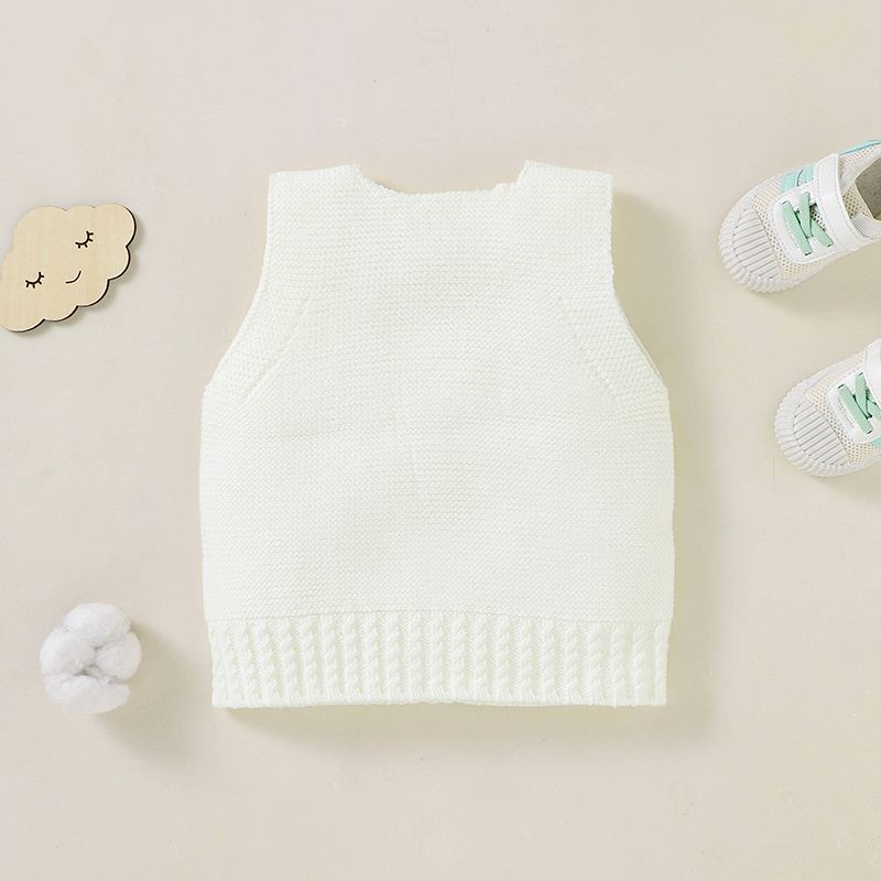 Baby Boy/Girl Owl Design Sleeveless Button Up Solid Knitted Vest White big image 6