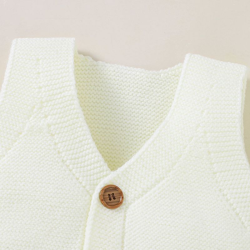 Baby Boy/Girl Owl Design Sleeveless Button Up Solid Knitted Vest White big image 4