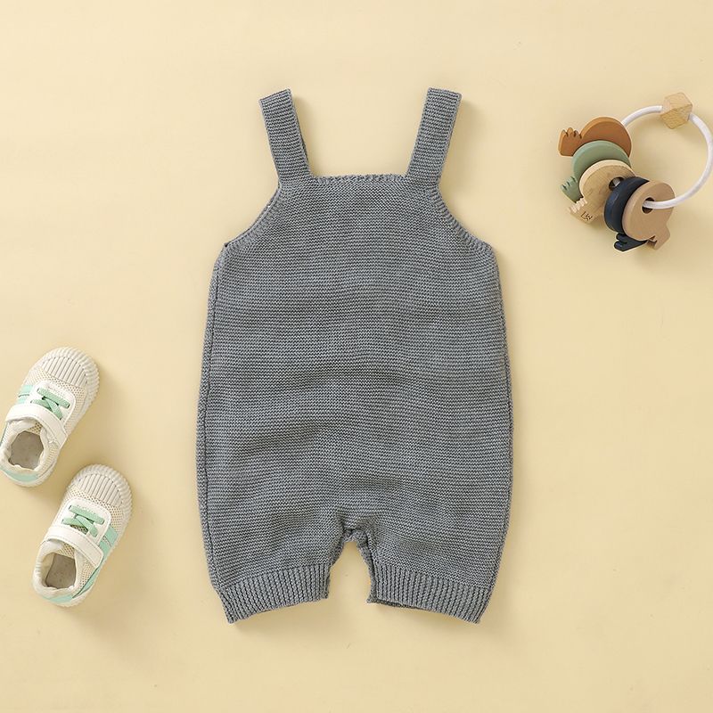 Baby Boy/Girl Solid Cable Knit Spaghetti Strap Romper Grey big image 3