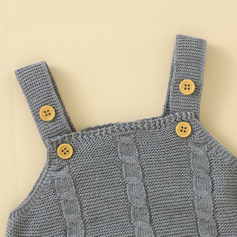 Baby Boy/Girl Solid Cable Knit Spaghetti Strap Romper Grey big image 4