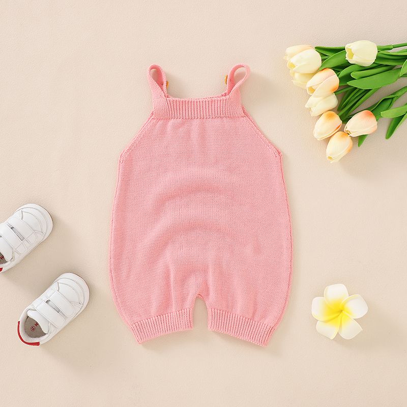 100% Cotton 2pcs Baby Boy/Girl Solid Knitted Hollow Out Sleeveless Romper with Hat Set Pink big image 2