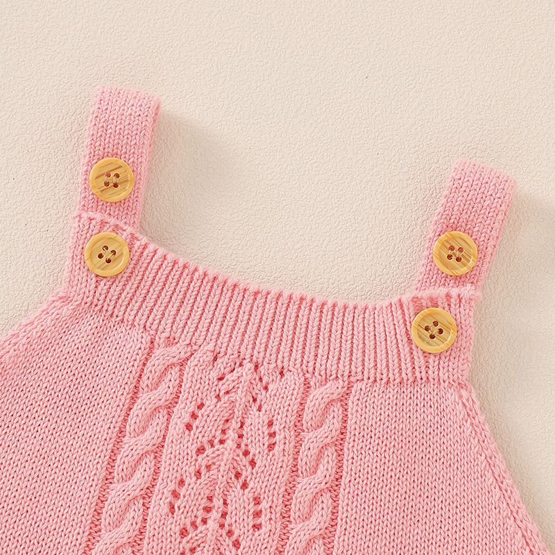 100% Cotton 2pcs Baby Boy/Girl Solid Knitted Hollow Out Sleeveless Romper with Hat Set Pink big image 6