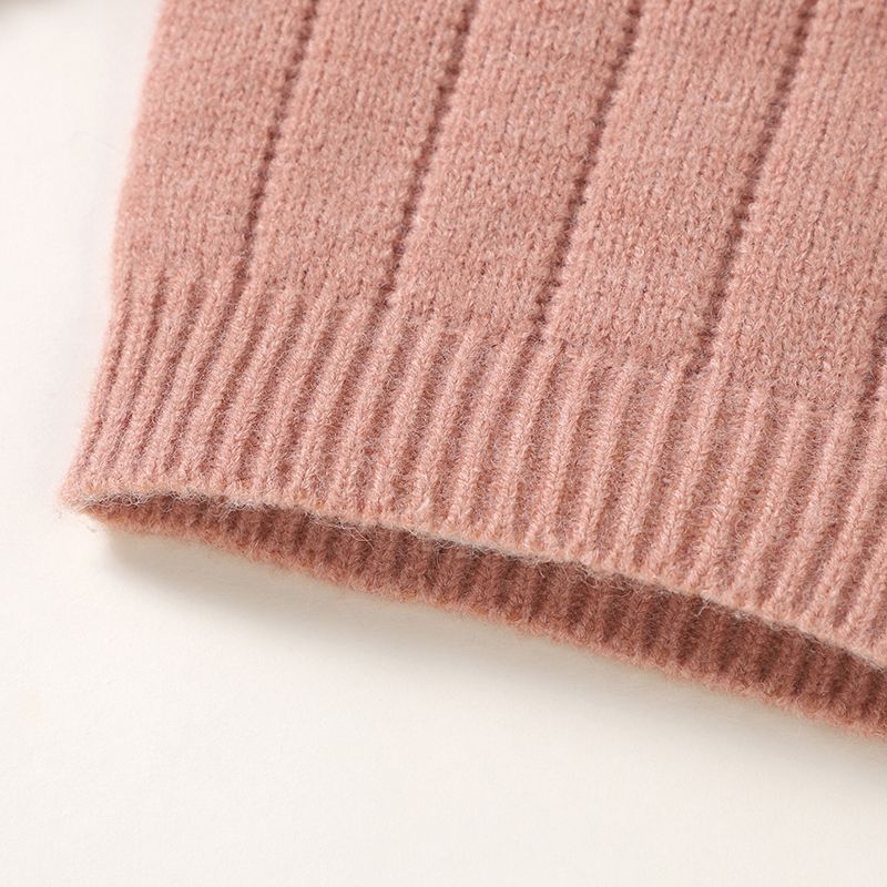 Baby Boy/Girl Solid Round Neck  Long-sleeve Knitted Pullover Sweater Pink big image 7