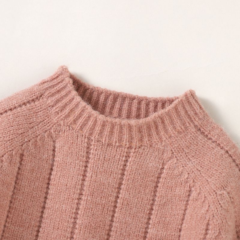 Baby Boy/Girl Solid Round Neck  Long-sleeve Knitted Pullover Sweater Pink big image 5