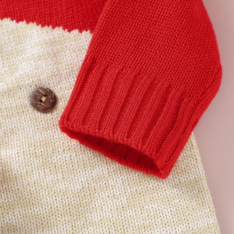 Christmas Baby Boy/Girl Deer Graphic 3D Nose Detail Long-sleeve Knitted Jumpsuit Red big image 7