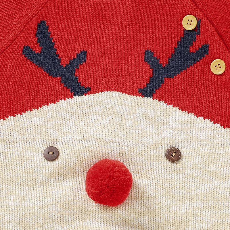 Christmas Baby Boy/Girl Deer Graphic 3D Nose Detail Long-sleeve Knitted Jumpsuit Red big image 6