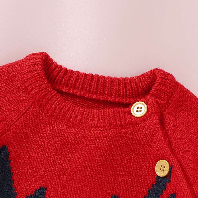 Christmas Baby Boy/Girl Deer Graphic 3D Nose Detail Long-sleeve Knitted Jumpsuit Red big image 5