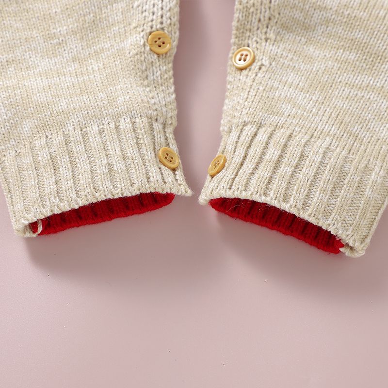 Christmas Baby Boy/Girl Deer Graphic 3D Nose Detail Long-sleeve Knitted Jumpsuit Red big image 9