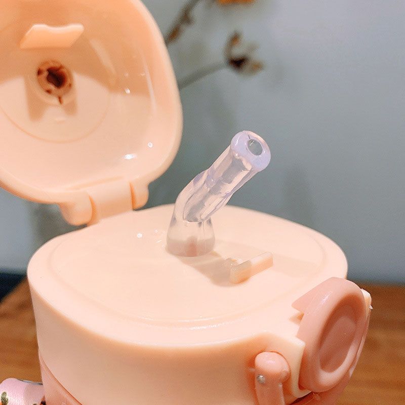 Garrafa de água de palha infantil de 360 ml, desenho animado dinossauro unicórnio, copo de canudinho com alça fácil de usar Rosa big image 5