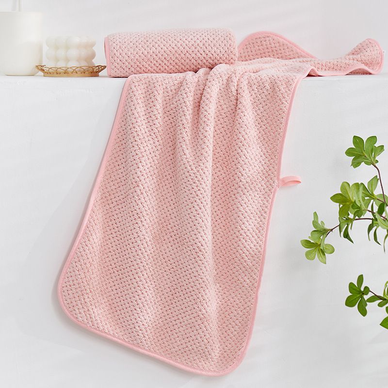 Pure Color Pineapple Lattice Towel Soft Absorbent Coral Fleece Bath Towel Face Towel Light Pink
