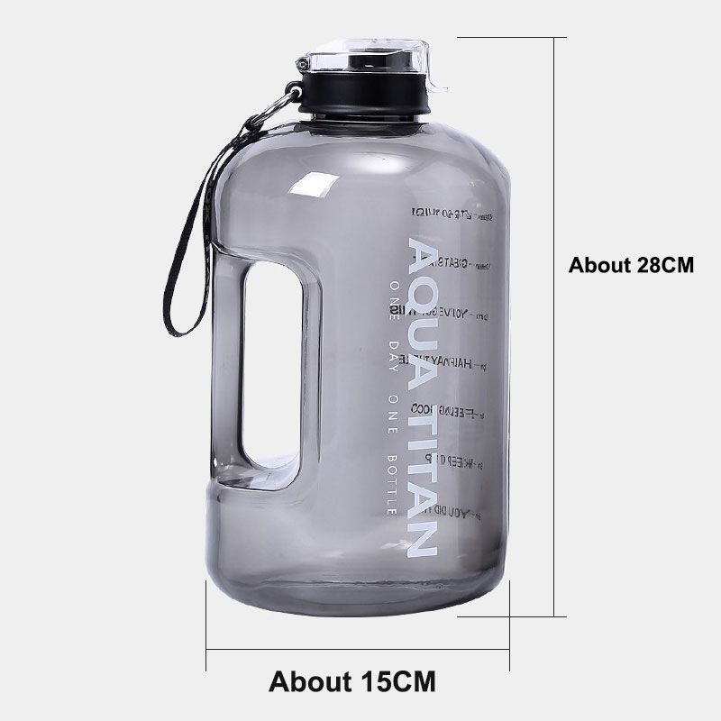 Garrafa de água de academia de 1500 ml com marcador de tempo motivacional e manuseie um grande jarro de água à prova de vazamentos de grande capacidade Preto