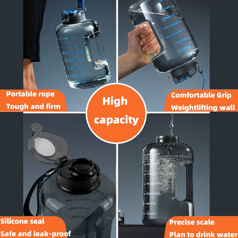 1500ML Gym Water Bottle with Motivational Time Marker and Handle Large Capacity Leak-proof Big Water Jug Black big image 5