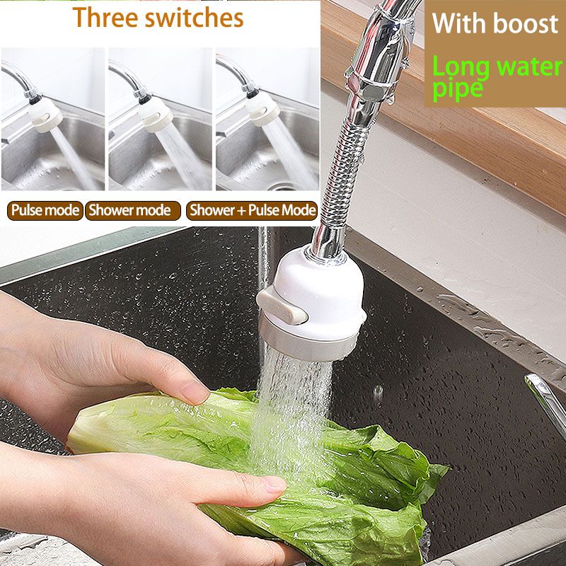Faucet Bubbler Splash Head Filter Kitchen Movable Booster Three Gear Adjustable Tap Water-Saving Device Nozzle Light Grey big image 2