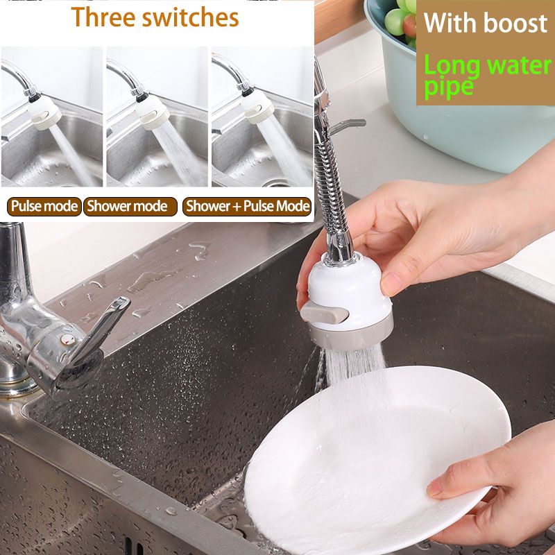 Faucet Bubbler Splash Head Filter Kitchen Movable Booster Three Gear Adjustable Tap Water-Saving Device Nozzle Light Grey big image 8