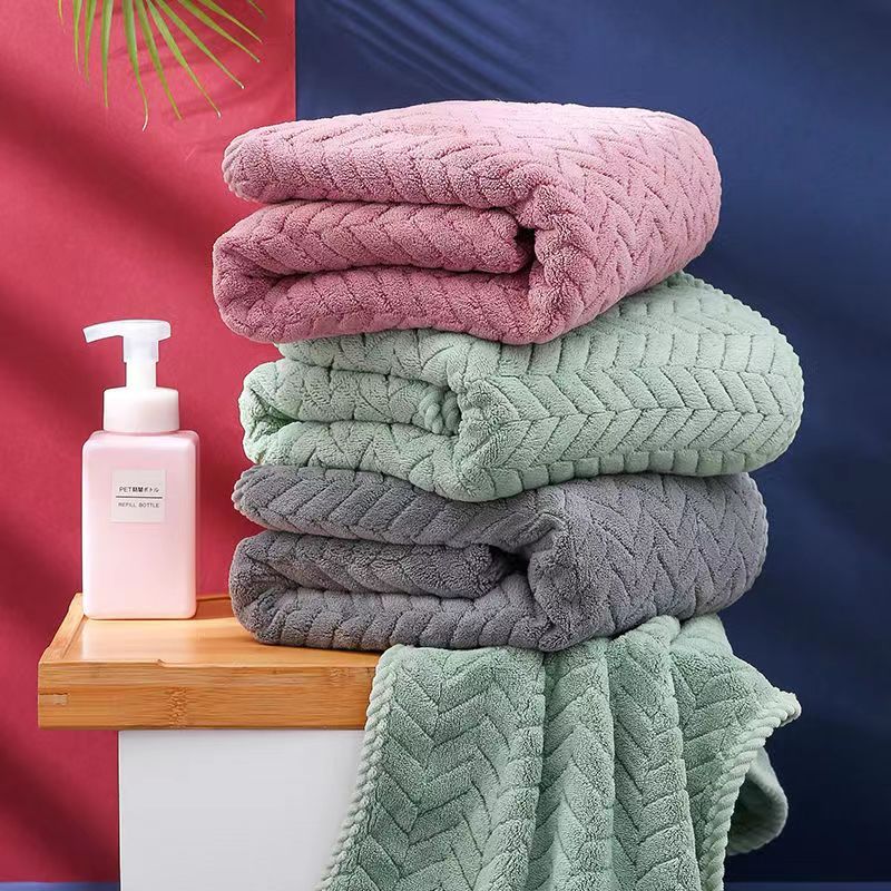 Thick Face Towels Solid Washcloths Coral Fleece Super Absorbent Quick Dry Hair Turban Green big image 2