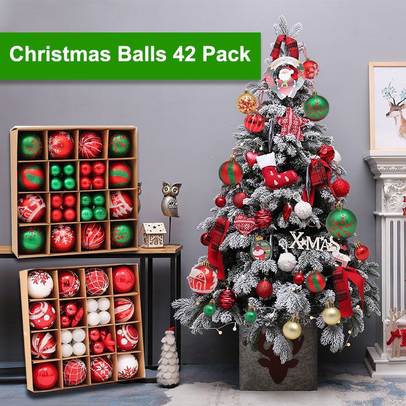 42-pack/44-pack Christmas Ball Ornaments Set with Stuffed Delicate Glittering Decorations for Xmas Tree Wreath Garland Decor Red big image 2