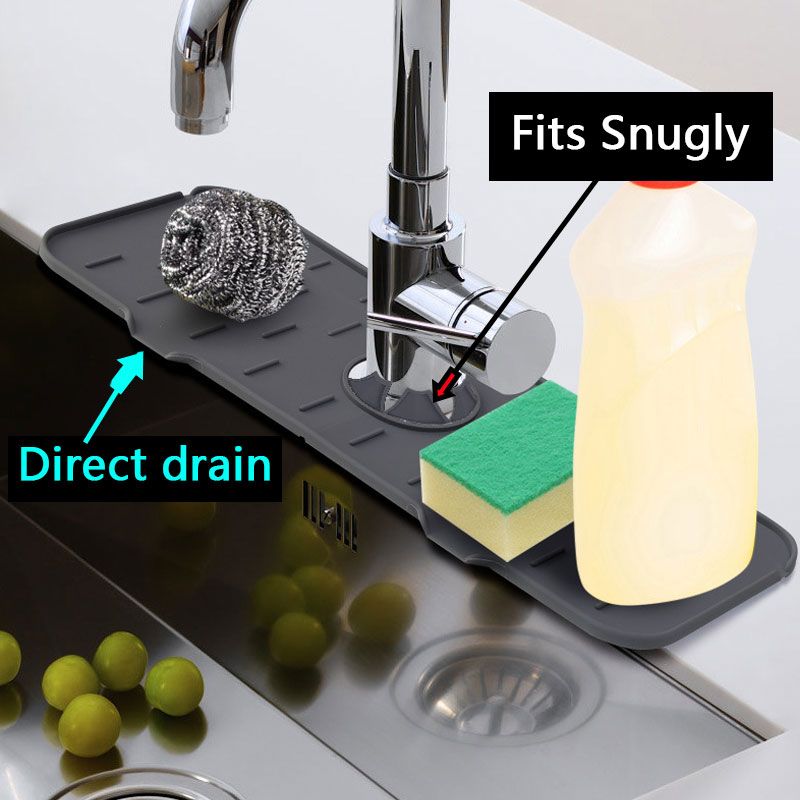 Évier de cuisine anti-éclaboussures tapis de robinet en silicone évier déflecteur anti-éclaboussures d'eau sous le robinet accessoires d'évier de cuisine Gris Clair big image 2