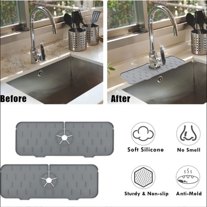 Évier de cuisine anti-éclaboussures tapis de robinet en silicone évier déflecteur anti-éclaboussures d'eau sous le robinet accessoires d'évier de cuisine Gris Clair big image 4