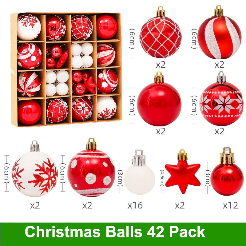 42-pack/44-pack Christmas Ball Ornaments Set with Stuffed Delicate Glittering Decorations for Xmas Tree Wreath Garland Decor Red