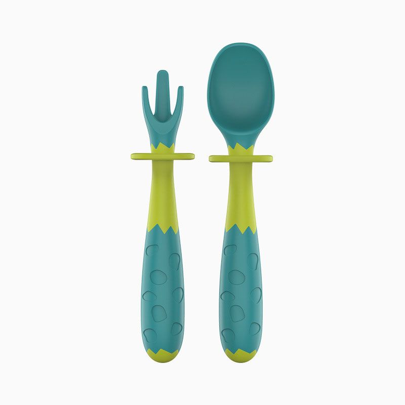 2-pack Baby Utensils Spoon Fork Set Easy Grip Bendable Self Feeding Spoons Forks Utensils Green big image 4