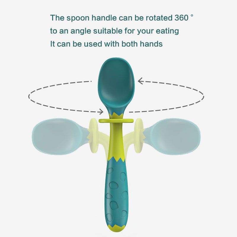 2-pack Baby Utensils Spoon Fork Set Easy Grip Bendable Self Feeding Spoons Forks Utensils Green big image 6