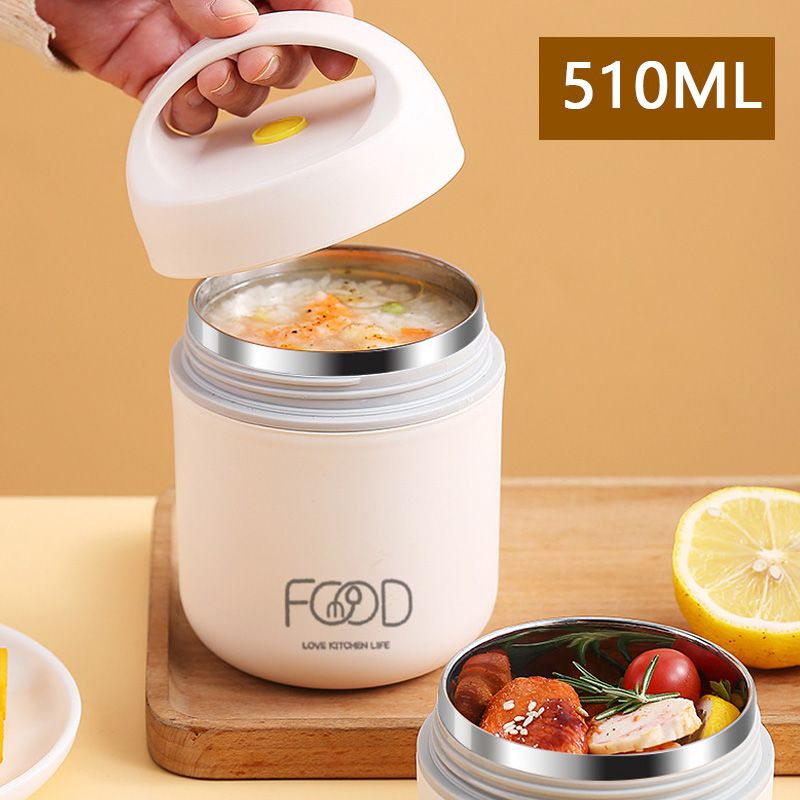 510ML Insulated Lunch Box Stainless Steel Hot Food Jar with Spoon for School Office Picnic Travel Outdoors Beige