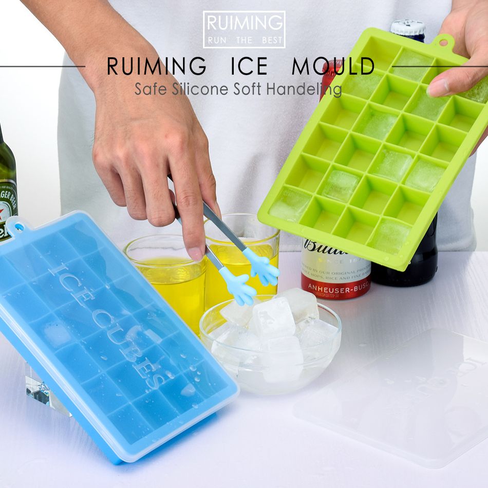 24 Grids Silicone Ice Cube Tray Mold Ice Cube Maker Container with Cover Green big image 3